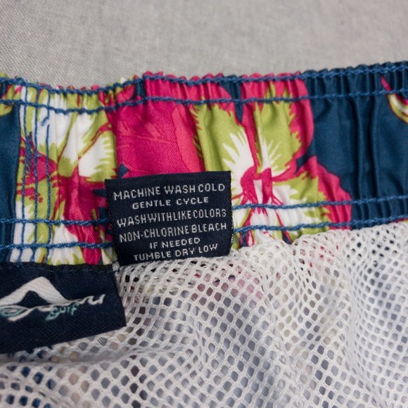 Denim Blue Tropical Floral Print Swim Trunks XXL - Picture 7 of 7